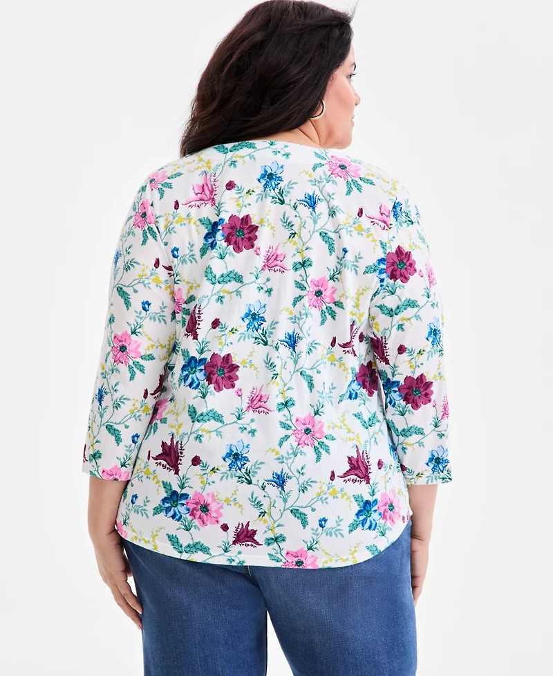 Style & Co Plus Size Printed V-Neck 3/4-Sleeve Top, Macy's Exclusive