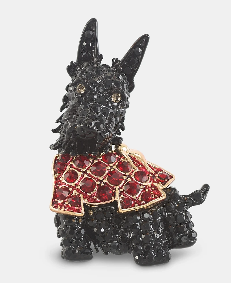 Gold-Tone Black & Red Crystal Scottie Dog Pin