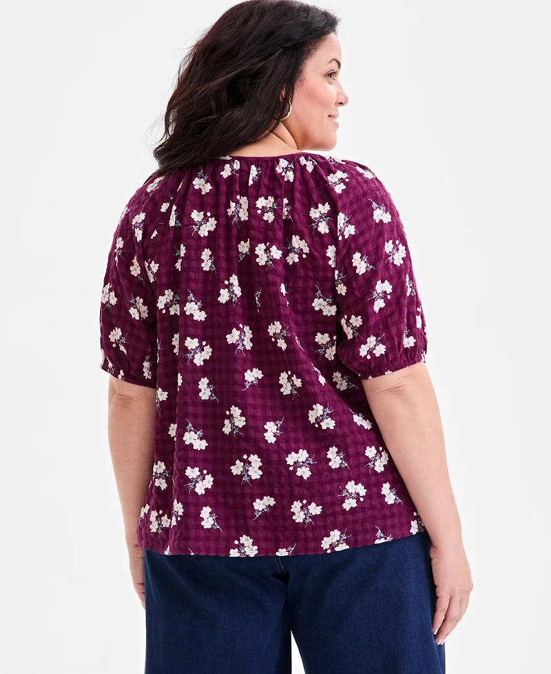Style & Co Plus Floral-Print Puff-Sleeve Top