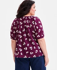 Style & Co Plus Floral-Print Puff-Sleeve Top