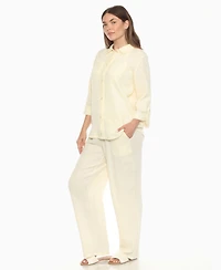 White Mark Women's Long Sleeve Button Down Cotton Gauze Set