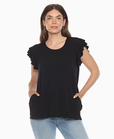 White Mark Women's Ruffle Sleeve Solid Top