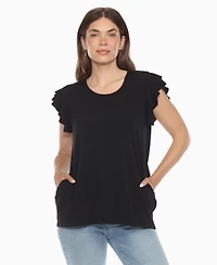 White Mark Women's Ruffle Sleeve Solid Top