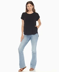 White Mark Women's Folded Short Sleeve Solid Top