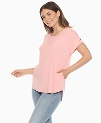 White Mark Women's Folded Short Sleeve Solid Top