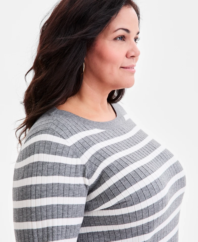 Style & Co Plus Legacy Stripe Long-Sleeve Sweater, Macy's Exclusive