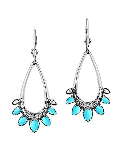 American West Jewelry Sterling Silver Sleeping Beauty Turquoise Open Pear Gemstone Lever Back Earrings