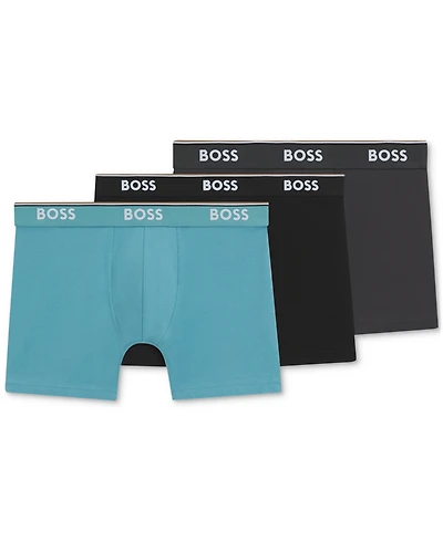 Boss by Hugo Men's Power 3-Pk. Tipped Logo Waistband Boxer Briefs