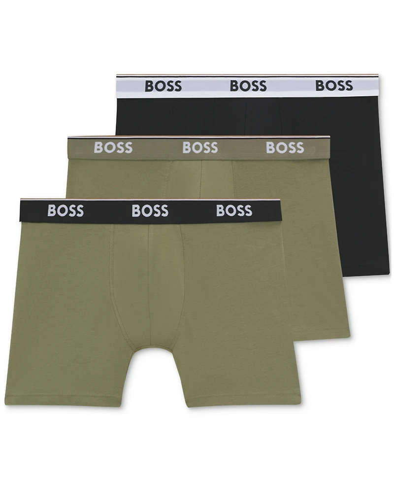 Boss by Hugo Men's Power 3-Pk. Tipped Logo Waistband Boxer Briefs
