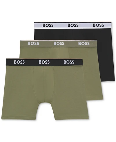 Boss by Hugo Men's Power 3-Pk. Tipped Logo Waistband Boxer Briefs