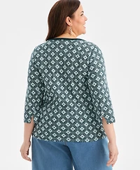 Style & Co Plus Printed Knit 3/4-Sleeve Top