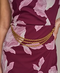 Donna Karan New York Women's Jersey Printed Chain-Belt Sheath Dress