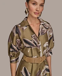 Donna Karan New York Women's Floral-Print A-Line Shirtdress