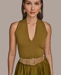 Donna Karan New York Women's Mixed-Media Belted Halter Dress