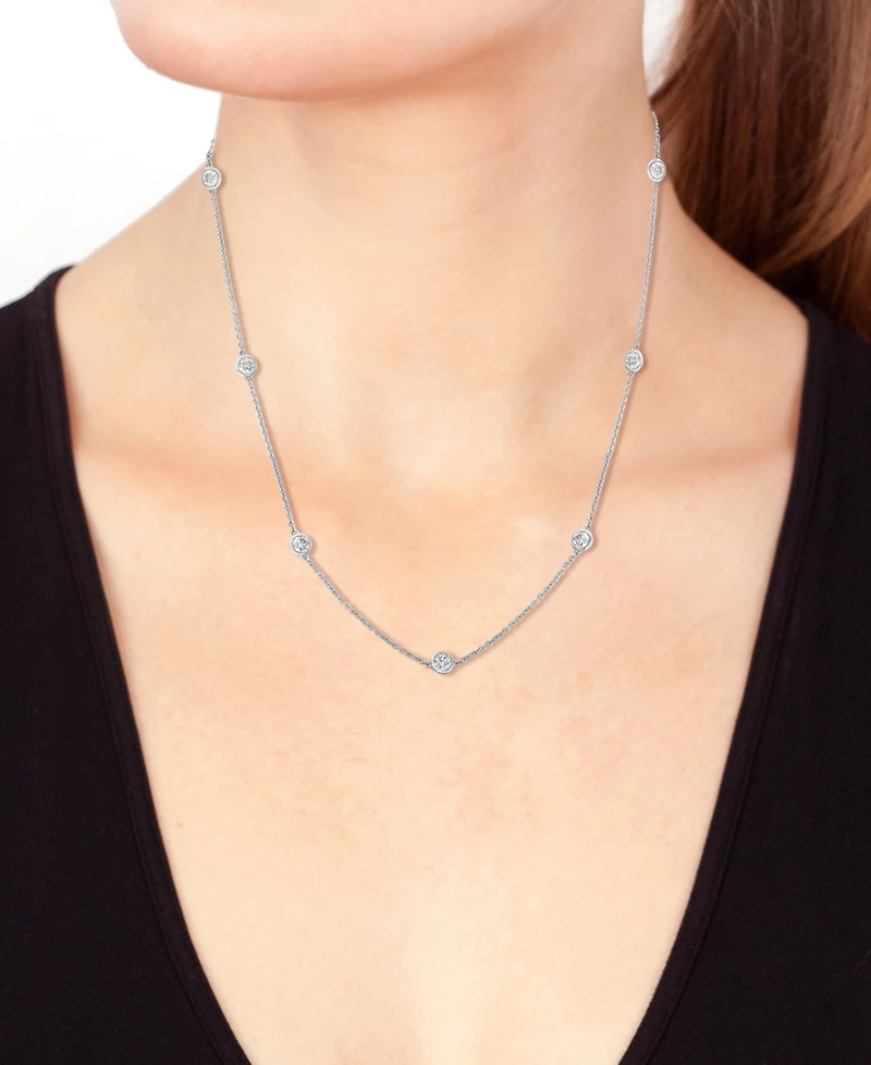Effy Lab Grown Diamond Station Necklace (2 ct. t.w.) in 14k White Gold, 20" + 2" extender