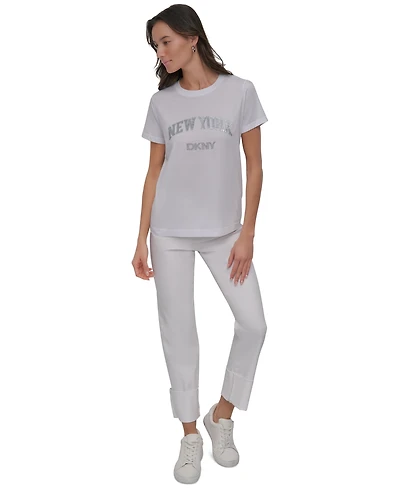 Dkny Jeans Women's New York Rhinestone Logo T-Shirt