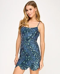 Seni & Cade Juniors' Embroidered Sequined Bodycon Dress