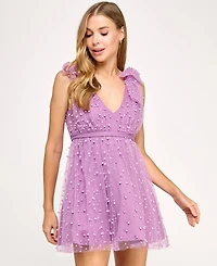 Seni & Cade Juniors' Embellished Mesh Fit Flare Dress