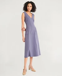 Luxely Women's Crepe V-Neck Sleeveless Midi Dress