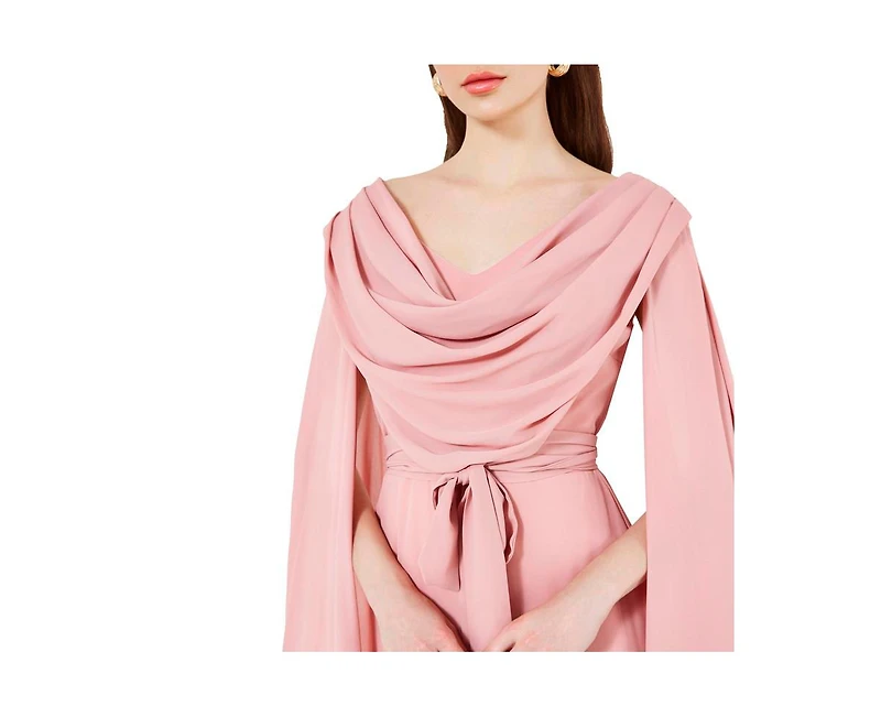 Amri Women's Cowl Neck Flare Sleeved A-line Gown