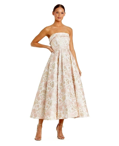 Mac Duggal Women's Strapless Floral Brocade A Line Midi Dress