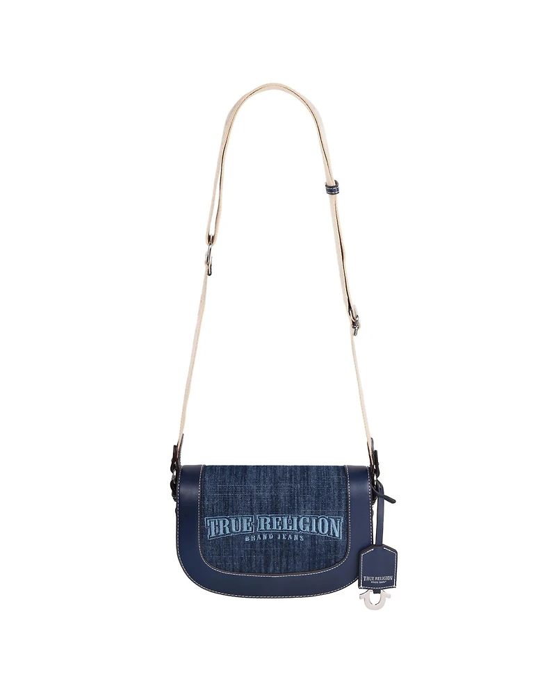 True Religion Dark Denim Logo Saddle Bag