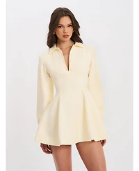 Miss Circle Women's Obelia Off White Long Sleeve Polo Mini Dress