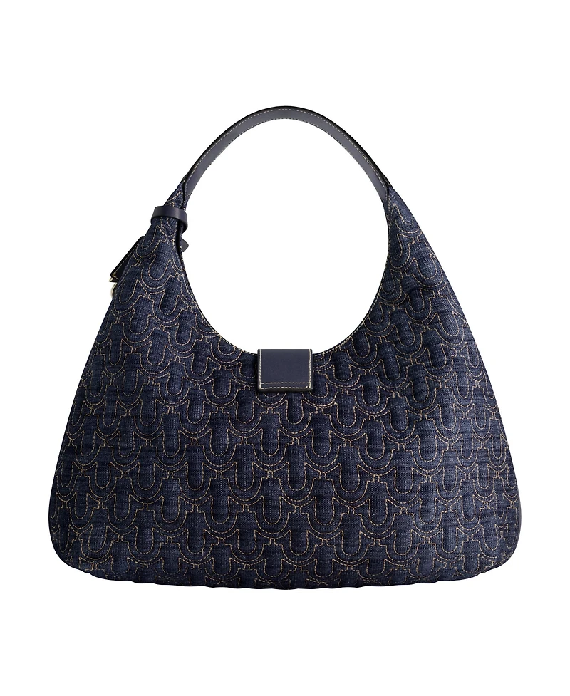 True Religion Quilted Horseshoe Large Denim Hobo