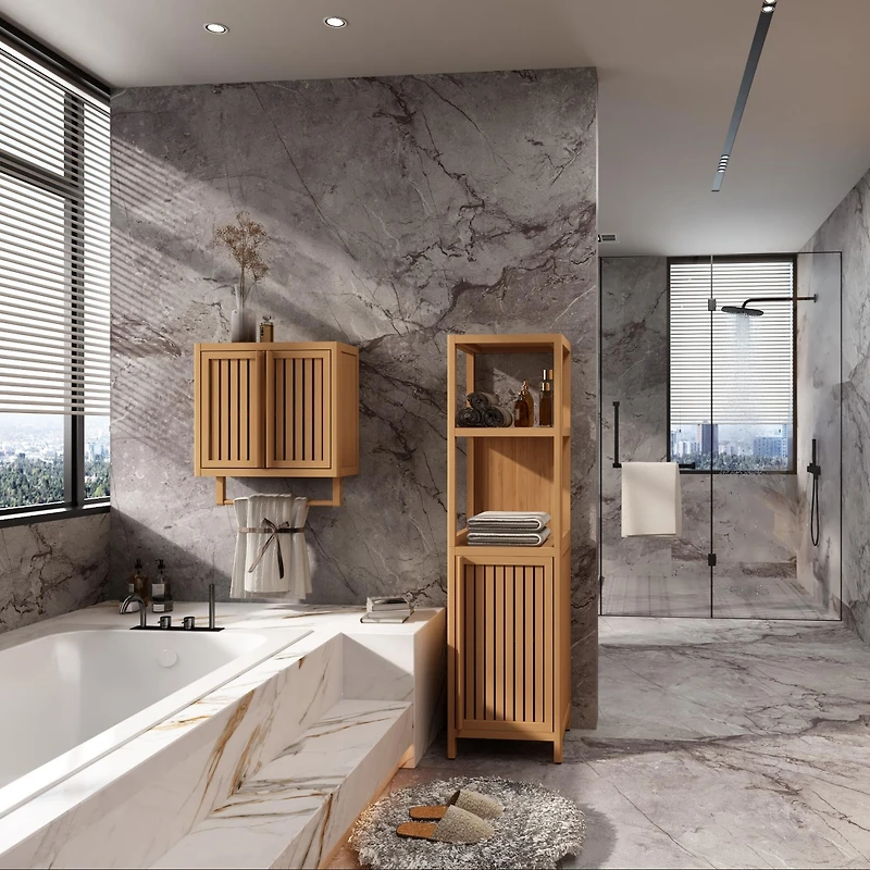 Casainc Large Capacity Multifunctional Bamboo Storage Cabinet, Stylish Furniture for Bathroom & Living Room Storage
