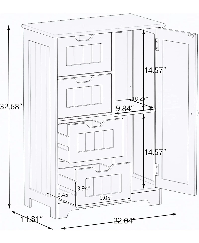 Casainc White Floor Storage Cabinet with Adjustable Shelves, 4 Drawers & Door for Bathroom and Living Room Use