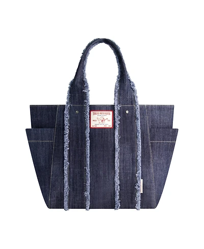 True Religion Frayed Handle Solid Denim Tote
