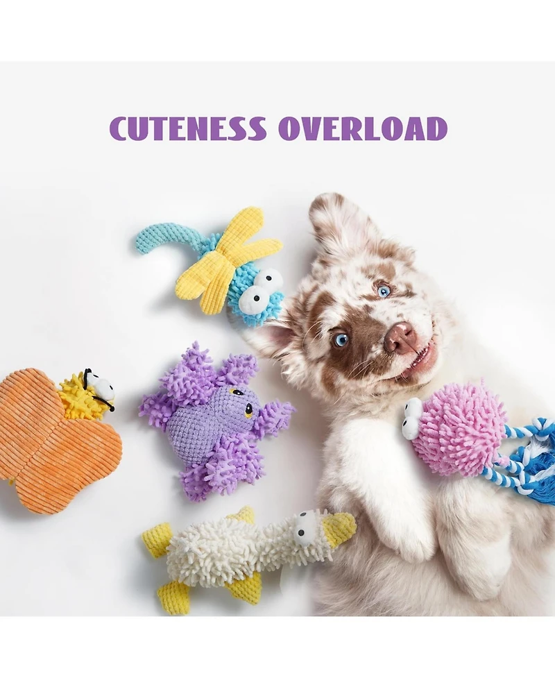 Nocciola 5 Pcs Easter Pastel Colors Fuzzy Plush Toys, Colorful Summer Toy, Squeaky Crinkle Cute Dog Toys, Durable Stuffed Toys for All Breeds