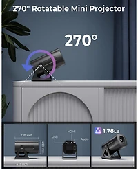 Clokowe Mini Projector, 4K 1080P Support projector with wifi and bluetooth, Android Tv Os 8000 plus Apps for Phone Stick Laptop Hdmi