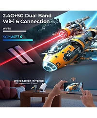 Clokowe Mini Projector, 4K 1080P Support projector with wifi and bluetooth, with Android Tv Os and 8000 plus Apps for Phone Tv Stick Laptop Hdmi