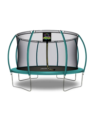 Plexalife Pumpkin-Shaped Outdoor Trampoline Set with Premium Top-Ring Frame Safety Enclosure, 14 Ft - Dark Green