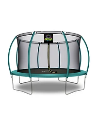 Plexalife Pumpkin-Shaped Outdoor Trampoline Set with Premium Top-Ring Frame Safety Enclosure, 14 Ft - Dark Green