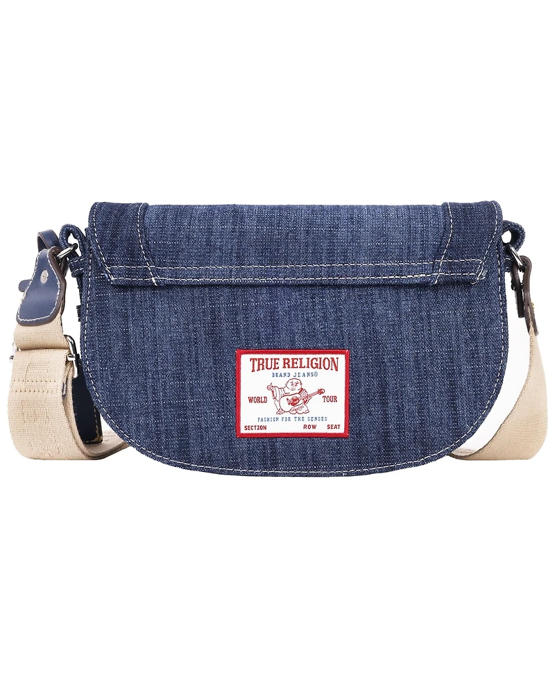 True Religion Studded Horseshoe Denim Flap Bag