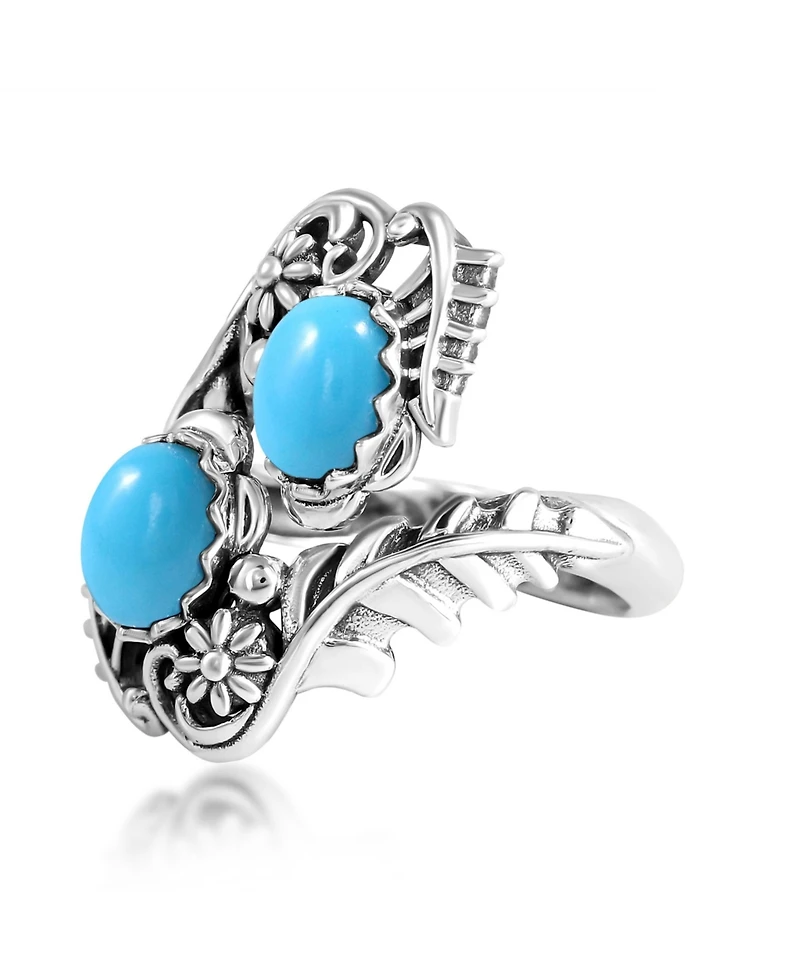 American West Jewelry Sterling Silver Sleeping Beauty Turquoise Vine and Leaf Bypass Ring