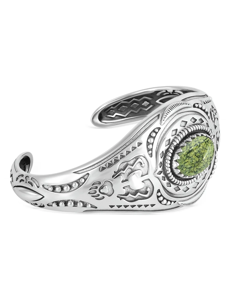 American West Jewelry Sterling Silver Serpentine Oval Cut Bear Cuff Bracelet