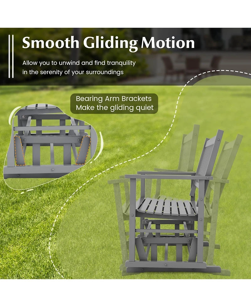 Gymax Patio Glider Loveseat Chair Swing Rocking Bench w/ Curved Backrest & Slatted Seat
