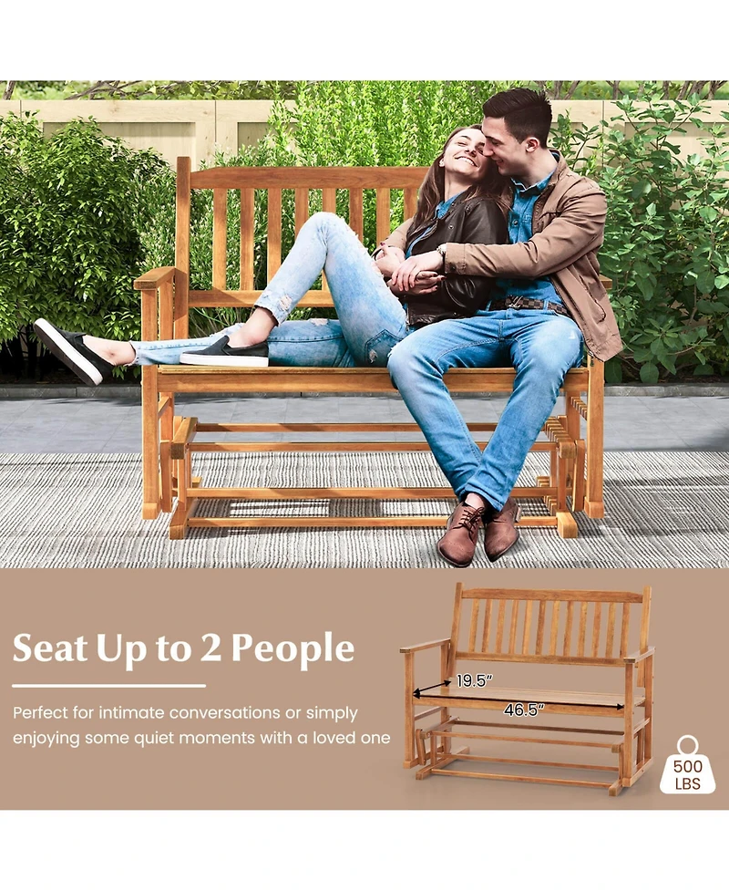 Gymax Patio Glider Loveseat Chair Swing Rocking Bench w/ Curved Backrest & Slatted Seat
