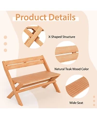 Gymax Indonesia Teak Wood Outdoor Bench Folding 2-Person Patio Garden Bench Loveseat