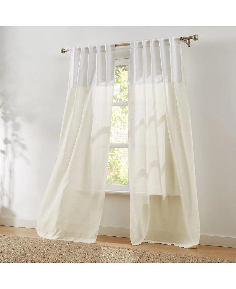 Lush Decor Brigitte Embroidery Eyelet Scalloped Edge Window Curtain Panels Neutral Pair 38x84