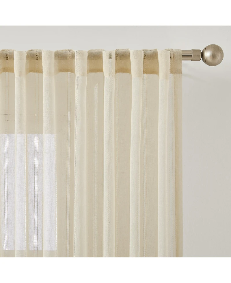 Lush Decor Calia Textured Stripe Sheer Window Curtain Panels Neutral Pair 52x84
