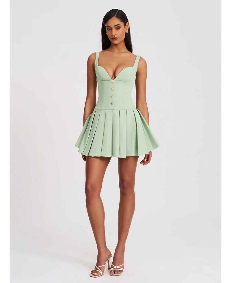 Miss Circle Women's Tala Pistachio Green Sleeveless Pleated Preppy Mini Dress