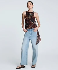 Kenneth Cole Women's Printed Gathered Draped Sleeveless Top