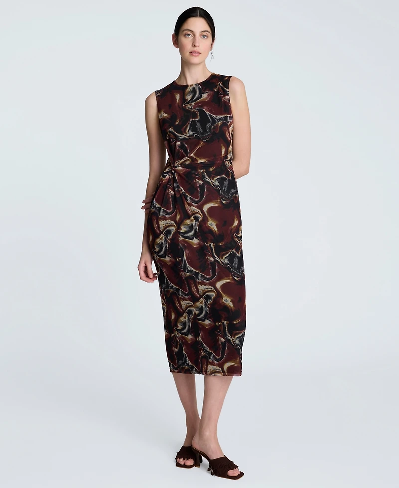 Kenneth Cole Women's Printed Side-Twist Sleeveless Midi Dress