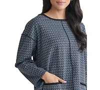 Jones New York Women's Seamed Pocket-Front Long-Sleeve Top