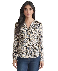 Jones New York Women's Animal-Print Flap-Pocket Long-Sleeve Top