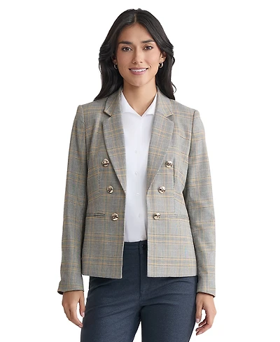 Jones New York Women's Plaid Faux-Double-Breast Blazer